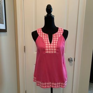 Crown & Ivy Fuscia and White Sleeveless Top